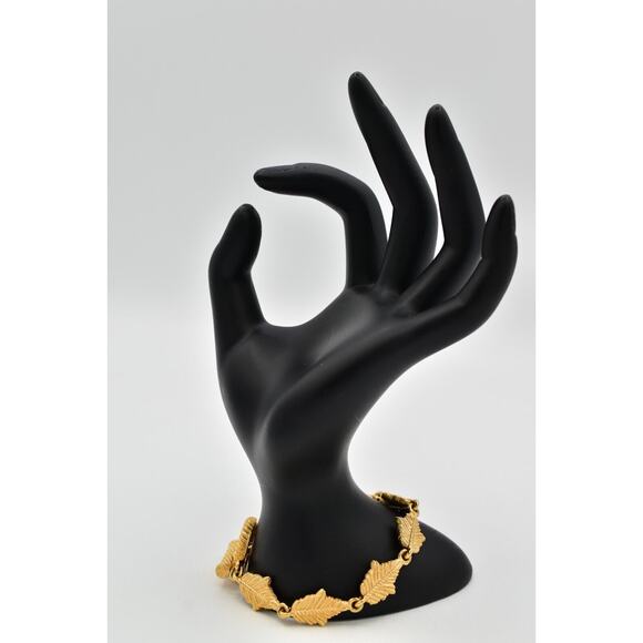 Givenchy Vintage Leaf Bracelet Brushed Gold Matte Textured 1980s Signed Bin4 - Picture 7 of 16